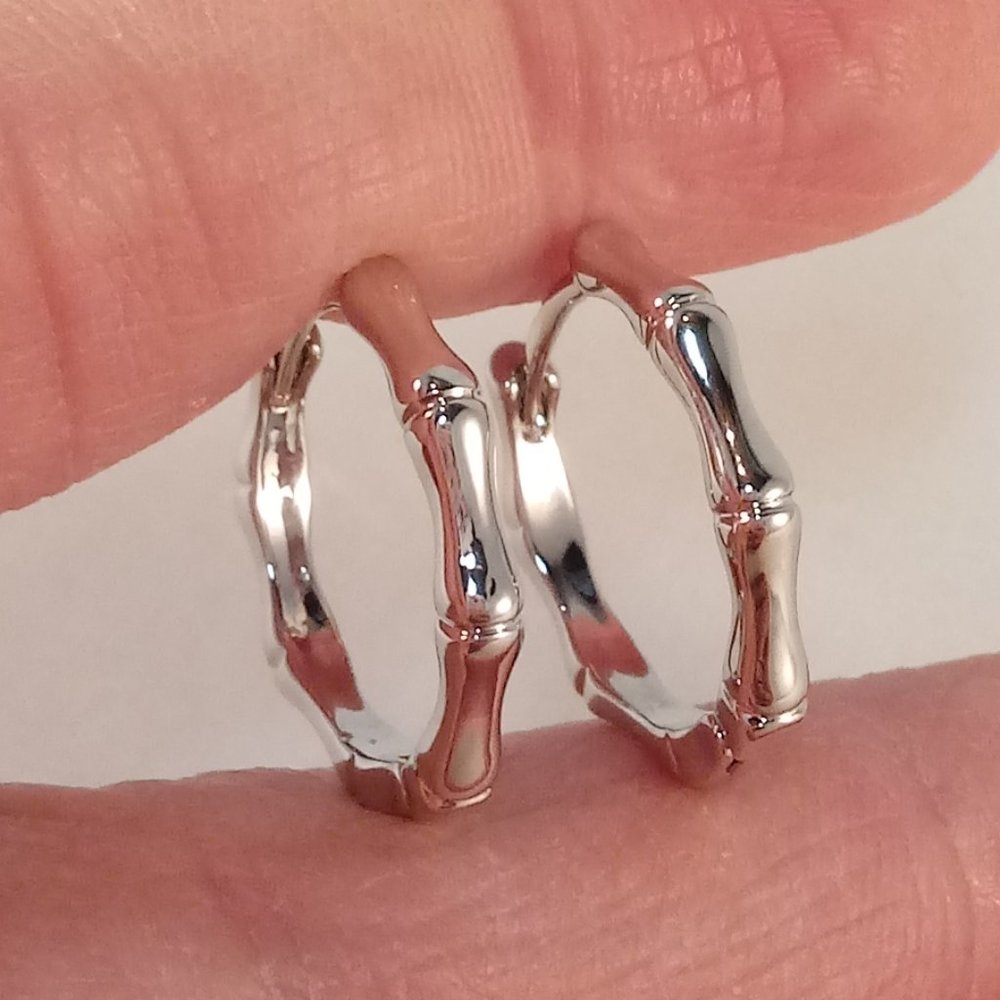 925 Silver Bamboo Bone Carved Shape Hoop Earrings 18mm Women's Party Gift